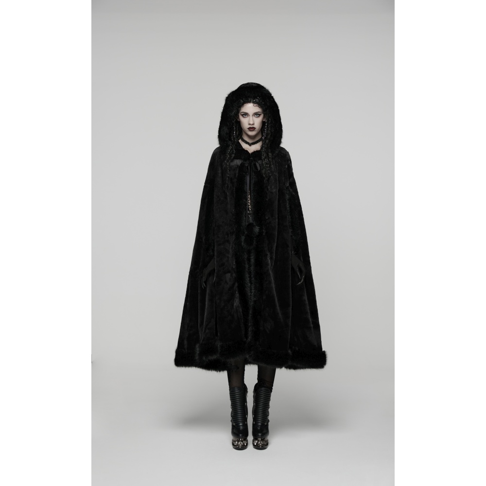 Punk Rave - Winter Witch Faux Fur Cape/Mantle/Poncho - Black